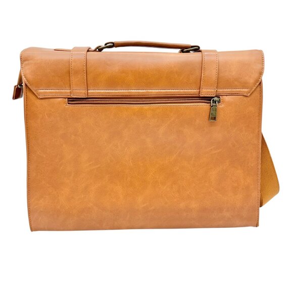 Leather Laptop Briefcase Adjustable Shoulder Strap Multiple Compartments Brown - Picture 2 of 16